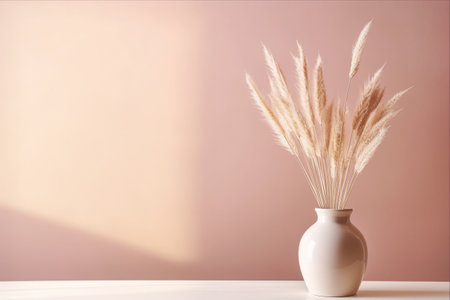 Rustic Elegance: Wheat Spikelets in a Vase, Enchanting Home Decor on Subtle Pastel Backgroundの素材