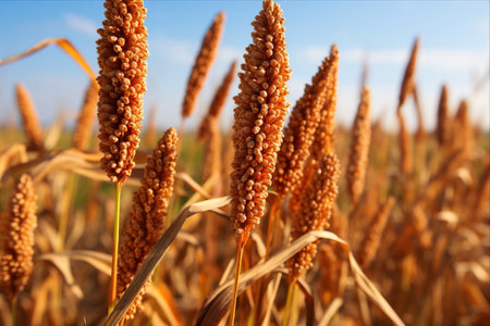 A Close-Up Look at Sweet Sorghum Seeds: An Essential Cereal Crop in the Fieldの素材