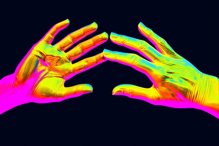 Neon Boldness: A Pop Art Collage Unveiling Psychedelic Palmistryの素材