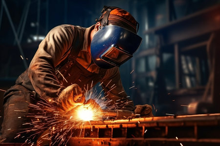 Forging Iron: The Manual Welding Process and Industrial Welding Techniques: A Close-Up of Hot Metal Splashesの素材