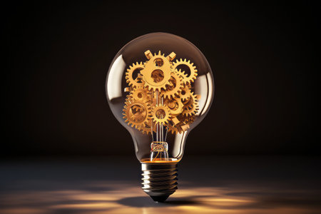 Unveiling the Intricate Mechanics: A Transparent Light Bulb Adorned with Gearsの素材