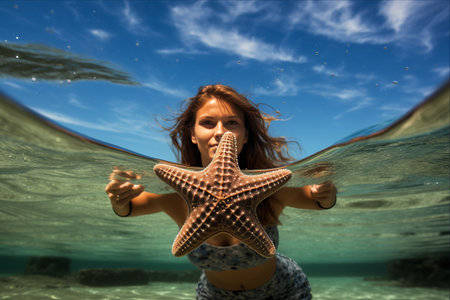 Wandering amid Tranquil Waters: A Starfish Encounter - AR 3:2の素材