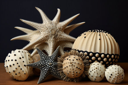 Seashell Treasures: Captivating Urchin Shells and a Dried Starfish in Perfect Harmony (AR 3:2)の素材