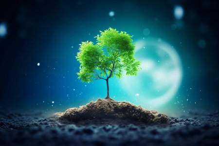 Growth Amidst a Blue Abstract: Exploring Environmental Technology and Earth Day's Commitment to Energy Saving and CSR Principles with NASA's Contributionの素材
