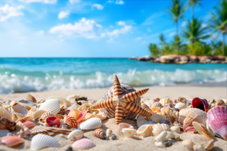 Exquisite Collection: Pristine Tropical Beach adorned with a Variety of Shells â AR 3:2の素材