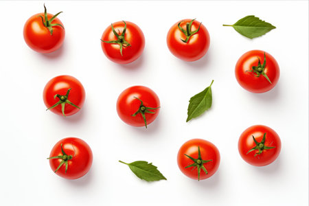 Vibrant Summer Reds: Tomato and Leaf Captivating Isolation â A Delicious Emblem of Healthy Eating and Dietingの素材
