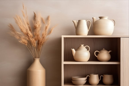 Discover the Charm of Home Interiors: Aesthetic Storage with Ceramic Vases, Cups, and Decorative Elementsの素材
