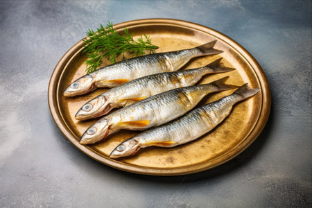 Savoring the Flavors: A Delectable Seafood Feast of Salted Herring on a Plateの素材