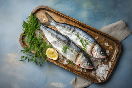 Salty Delights: A Tempting Fish Meal Platter with Herring, Seafood, and Snacks -- A Perfect Background for Foodies! (AR 3:2)の素材