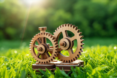 Unleashing Innovation: Synergy of Wooden Gears and Artificial Green Grass in a Creative Business Ventureの素材