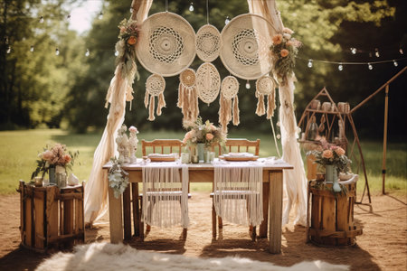 Whimsical Boho-inspired Wedding Decor: A Dreamy Table for the Bride and Groomの素材