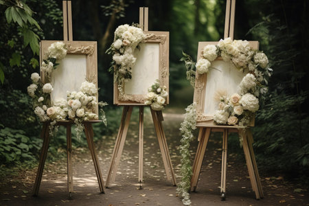 Elegant and Artistic Wedding Decorations: A Stunning Display on the Easel (Aspect Ratio 3:2)の素材