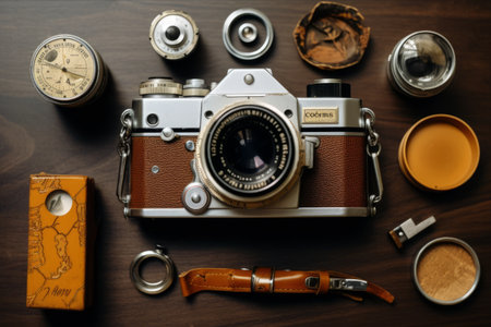 Capturing Timeless Moments: Vintage 35mm Film Camera Flatlay Adventureの素材