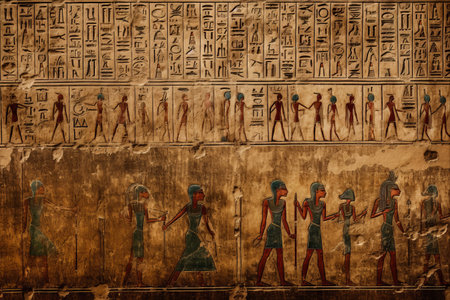 Exquisite Preservation: Stunning Ancient Egyptian Hieroglyphs Unveiled in Temple Walls --ar 3:2の素材
