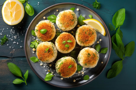 Crispy Fish Croquettes: A Delectable and Wholesome Meal with Fresh White Fish, Bulgur, Spinach, and Breadcrumbsの素材