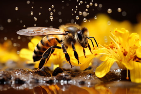 A Captivating Snapshot: Honey Bee Collecting Pollen Grains in a Breathtaking 3:2 Perspectiveの素材