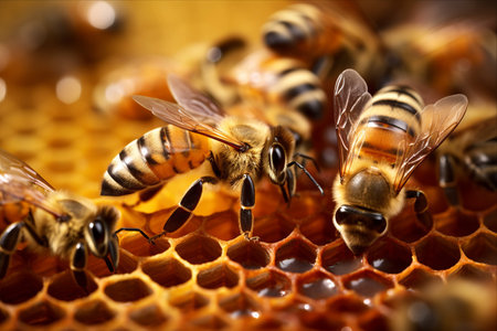 Exploring the Buzzing World: Honey Bees in their Intricate Hive - A 3:2 Perspectiveの素材