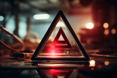 Cautionary Magnifier Glass: Red Triangle Warning Sign for Error Detection and Maintenance Alert --AR 3:2の素材
