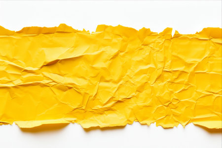Striking Yellow Ripped Paper Strips with Torn Edges on White Backgroundの素材