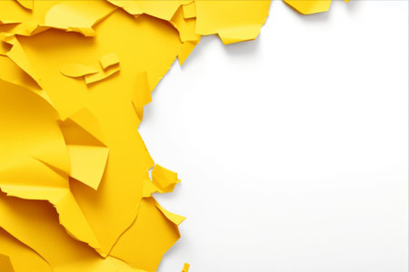 Vibrant Yellow Ripped Paper Strips with Torn Edges on White Backgroundの素材