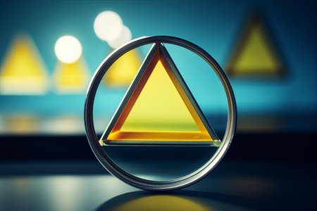 Amplifying Maintenance Notifications: Caution and Risk Concepts Exemplified by a Yellow Triangle, Magnifying Glass, and Blue Backgroundの素材