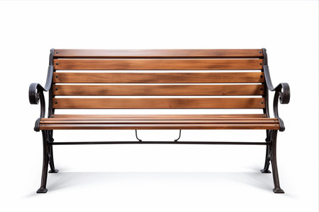 Wholesome Perfection: Wood Bench Isolated on White Backgroundの素材