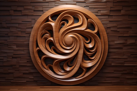 Sophisticated Circular Spiral Walnut Wood Panel: An Elegant Wall Decor Elementの素材