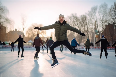 Frosty Pursuits: Embracing Winter's Delight with Young Male Figure Skatersの素材