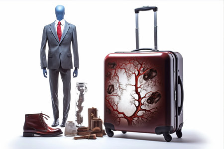 The Striking Composition of a Man Carrying a Suitcase Against a Clean White Background - AR 3:2 Viewの素材