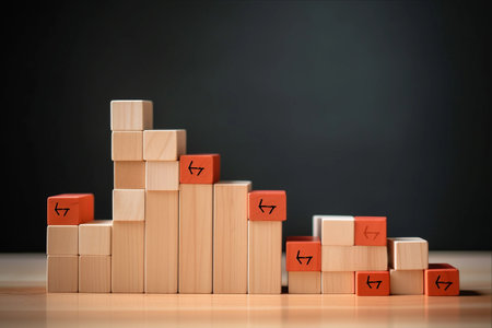 Unlocking Success: Wood Cubes Fusion with Shopping Carts and Trending Sales Graph for Effective Ecommerce and Internet Marketing Strategyの素材