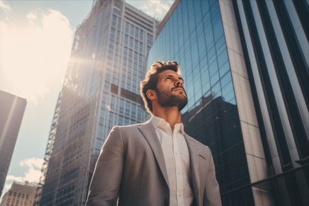 Reaching New Heights: A Man Overlooking the Contemporary Downtown Building - AR 3:2の素材