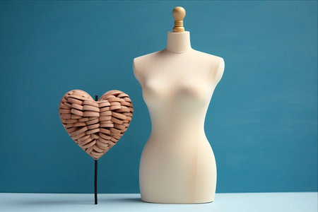 Balancing Contrasts: Harmonizing Mannequin and Wooden Heart on Teeterboardの素材