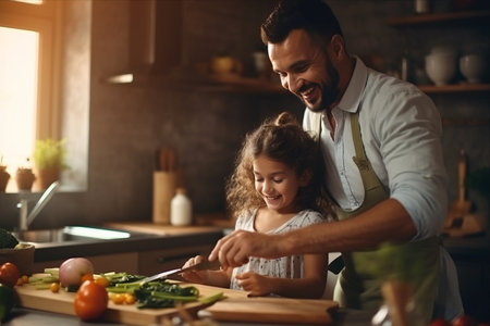 Family Bonding in the Kitchen: Father and Little Daughter Embrace Healthy Habits through Cooking and Hand Hygieneの素材