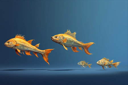 A Visual Journey: Unveiling the Stages of Fish Growth Amidst a Row of Differing Sizesの素材