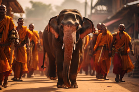 Elephant Extravaganza: Surin's Villagers and Monks Parade Majestic Beasts at Important Festivalsの素材
