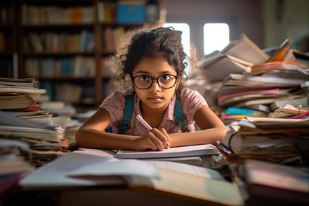 Focusing on Success: A Determined Indian Student Prepares for Exams with Precisionの素材