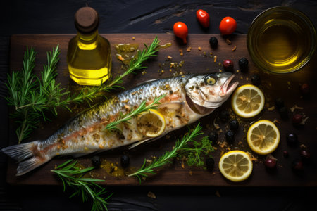 Dish Dive: Mastering the Art of a Nourishing Fish Dinner with Fresh Seabass, Rice, and Bursting Flavors - Unveiling the Recipe of a Healthy Delightの素材