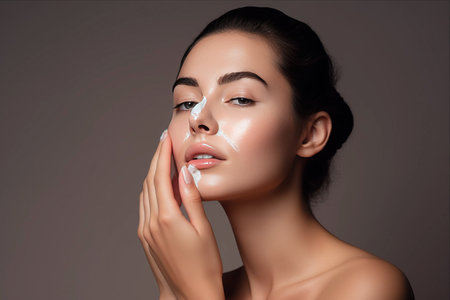 Unlock the Key to Radiant Skin: A Studio Shot of a Beautiful Young Woman Embracing the Power of Moisturizerの素材