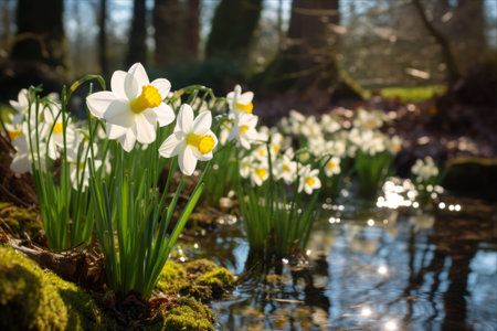 A Harmonious Dance: Narcissus and Snowdrop Flourishing in the Enchanting Natural Garden AR 3:2の素材