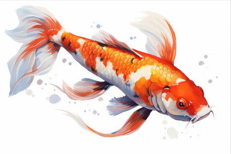 Captivating Koi: A Mesmerizing Sight in White Background (AR 3:2)の素材