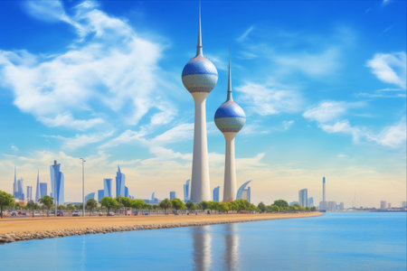 The Iconic Kuwait Towers: Majestic Landmarks along the Gulf Roadの素材