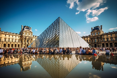 Captivating Crowds: The Enchanting Louvre Museum Draws Summer Tourists to Parisの素材