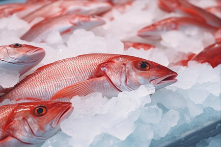 Savor the Catch: Discover Fresh Red Sliced Fish on Ice at Your Local Supermarketの素材
