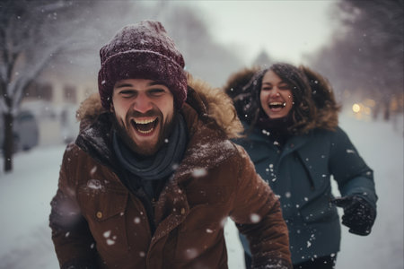 Winter Wonderland Reunion: Friends Embracing the Joy of the Season -- AR 3:2の素材