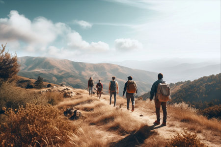 Sun-Kissed Adventures: Exploring Majestic Mountains with Friends - AR 3:2の素材