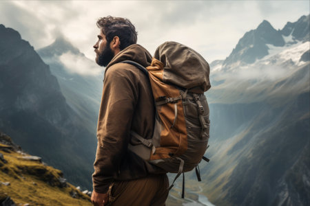 Embracing Nature's Calling: A Young Man's Thrilling Mountain Adventureの素材