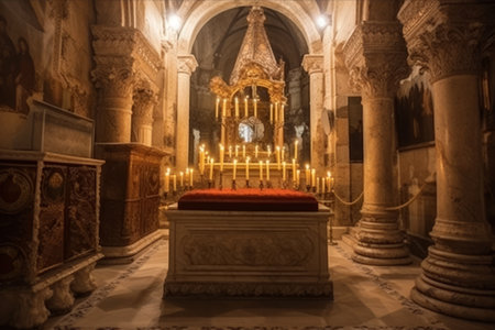 Crypt of the Pontifical Basilica di San Nicola: A Sacred Pilgrimage Site in Bari, Italy, Holding the Treasured Relics of St. Nicholasの素材