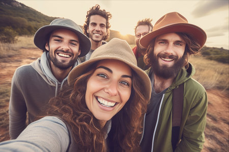 Countryside Adventures: Unforgettable Group Selfies on a Country Hike!の素材
