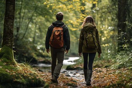 Trailblazers: Adventurous Young Hikers Embark on a Forest Expeditionの素材