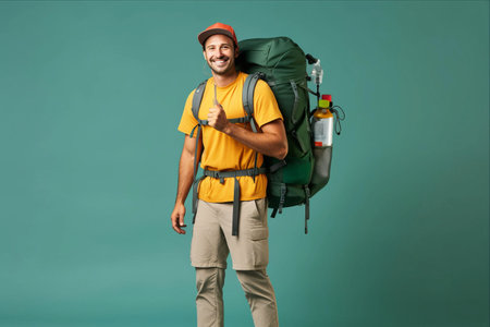 Adventurous Wanderlust: Energetic Young Traveler Explores the Great Outdoorsの素材